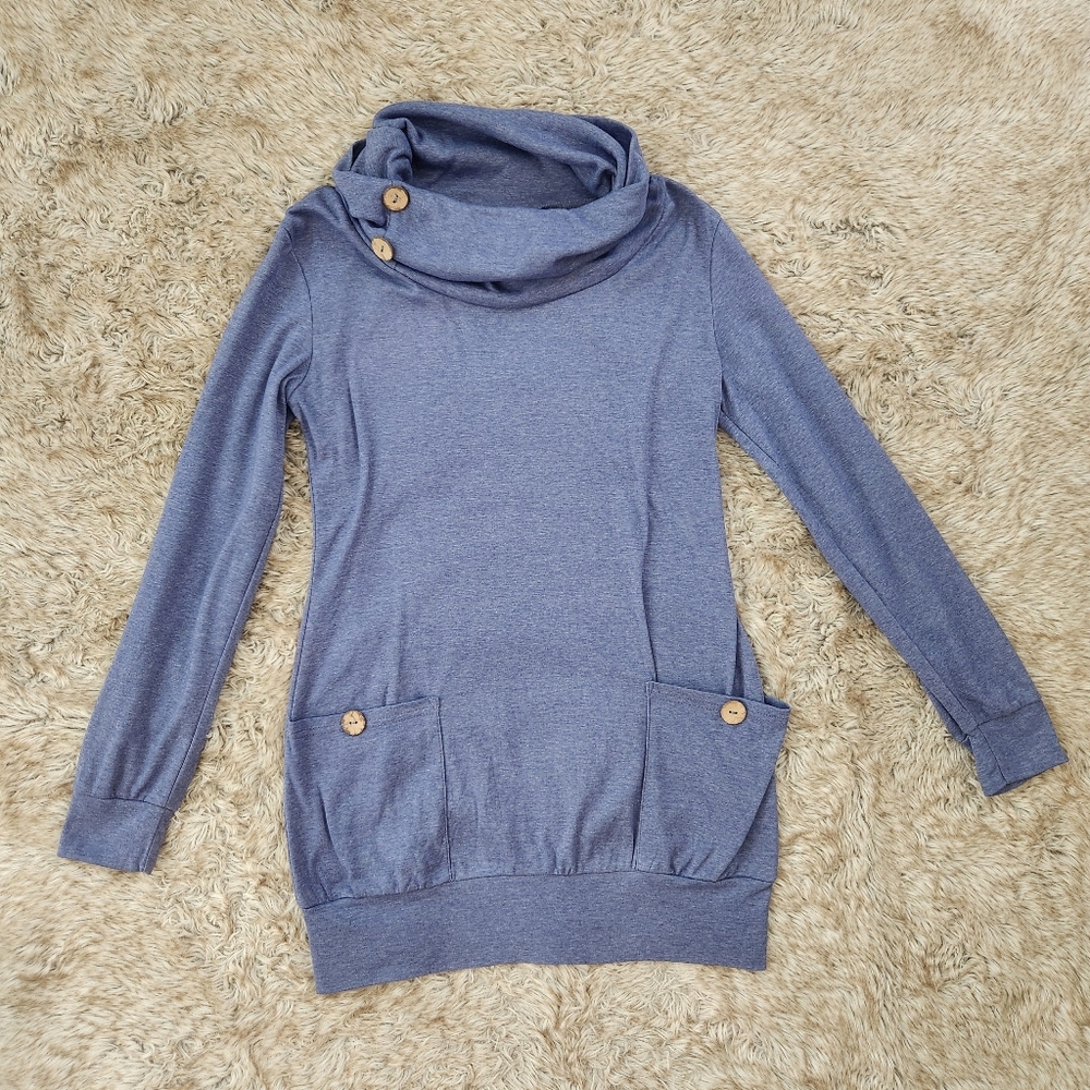 Levaca Long Sleeve Cowl Neck‎ Tunic Top Light Blue Women's Size Small